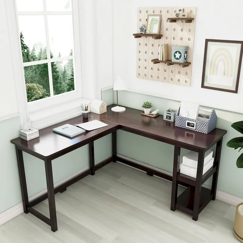 Bureau d'angle avec étagères