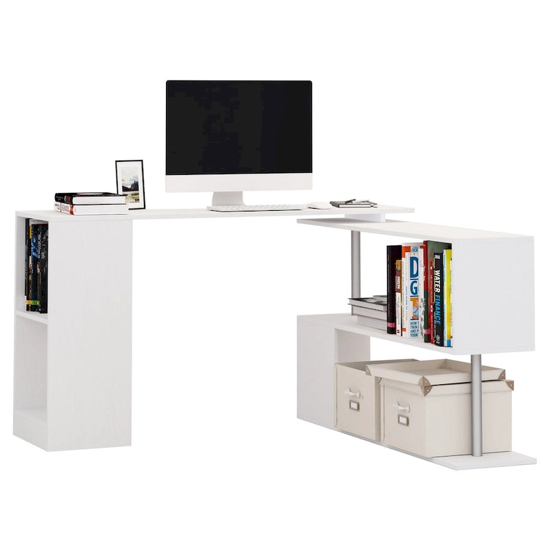 Bureau d'angle pivotant 55 pouces : Poste de travail en L avec étagères de rangement
