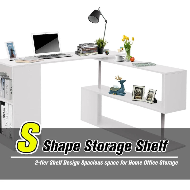 Bureau d'angle pivotant 55 pouces : Poste de travail en L avec étagères de rangement