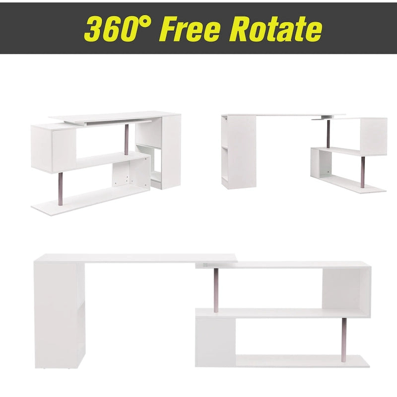 Bureau d'angle pivotant 55 pouces : Poste de travail en L avec étagères de rangement