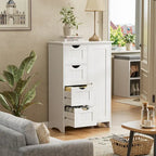 Meuble de salle de bain en bois, meuble de rangement autonome avec 4 tiroirs et 1 placard