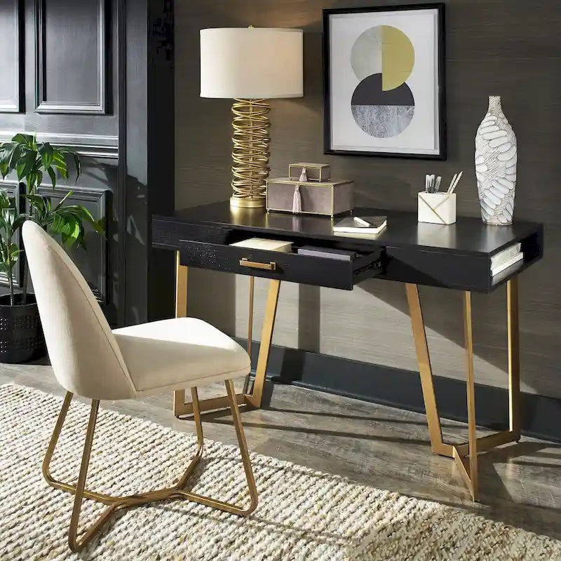 Cheyenne Black Finish Writing Desk with Gold Metal Base by 