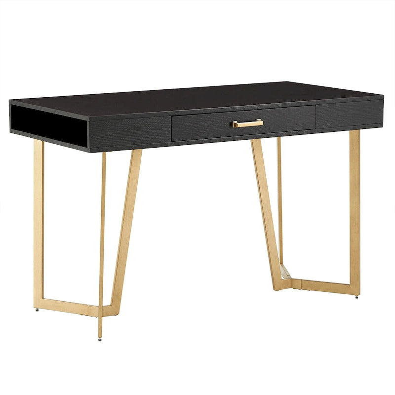 Bureau noir avec base en métal doré