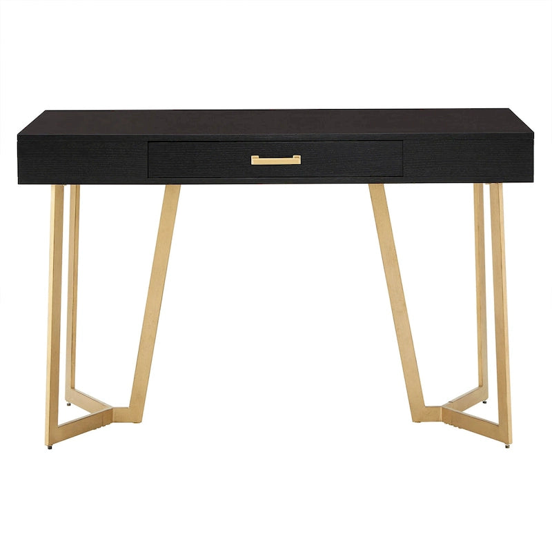 Bureau noir avec base en métal doré