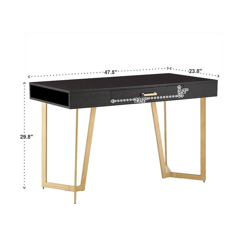 Bureau noir avec base en métal doré