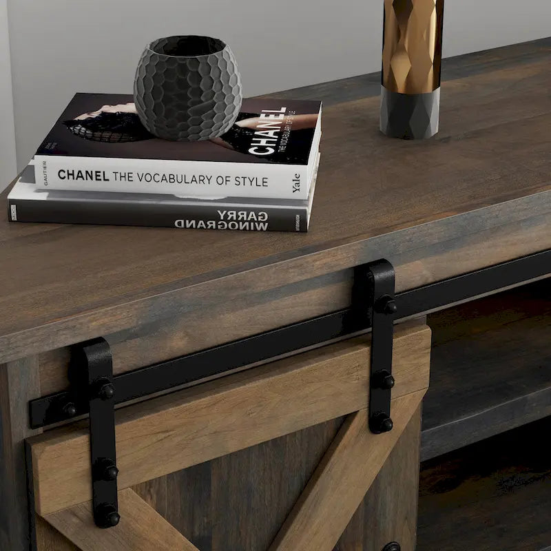 Meuble TV d'angle de style rustique de 56 po pour téléviseurs jusqu'à 60 po, aucun assemblage requis, fini bois de grange