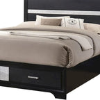 Lit California King en bois avec 2 tiroirs de rangement, noir et argent