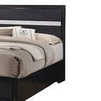Lit California King en bois avec 2 tiroirs de rangement, noir et argent