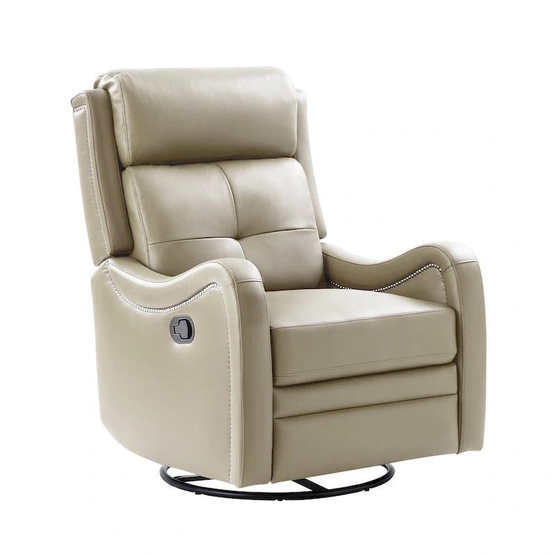 Fauteuil inclinable, pivotant et berçant en cuir véritable avec clous décoratifs par