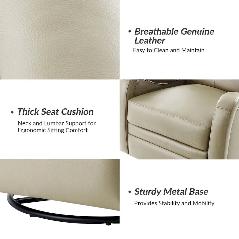 Fauteuil inclinable, pivotant et berçant en cuir véritable avec clous décoratifs par