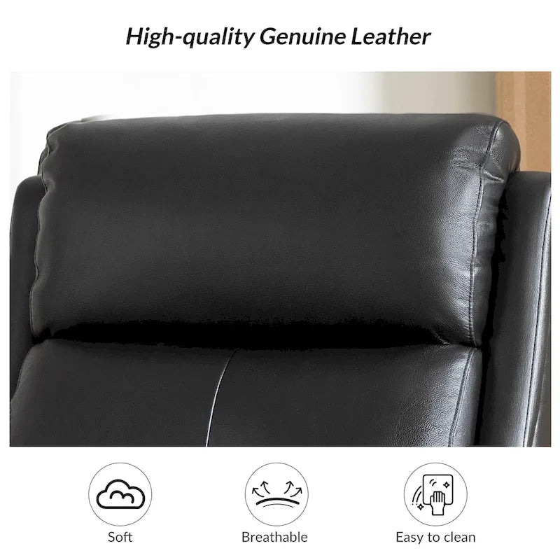 Fauteuil inclinable, pivotant et berçant en cuir véritable avec clous décoratifs par