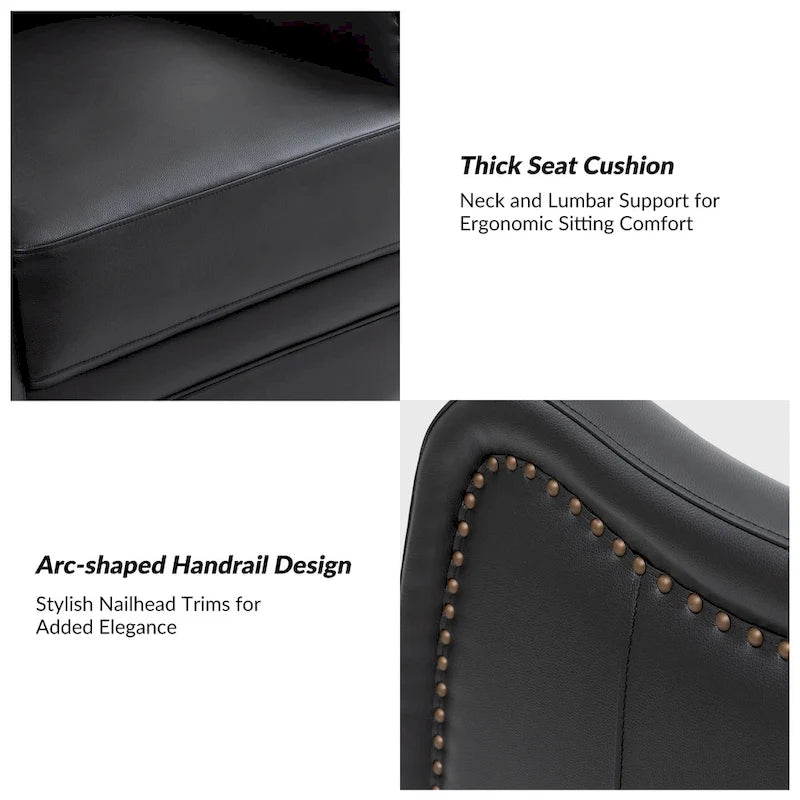 Fauteuil inclinable, pivotant et berçant en cuir véritable avec clous décoratifs par