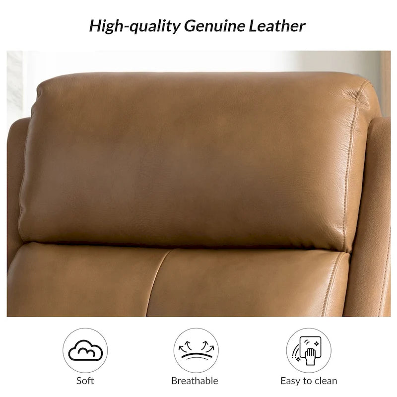 Fauteuil inclinable, pivotant et berçant en cuir véritable avec clous décoratifs par