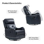 Fauteuil inclinable, pivotant et berçant en cuir véritable avec clous décoratifs par