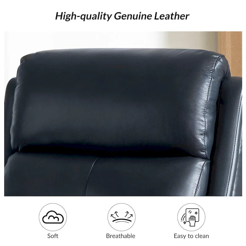 Fauteuil inclinable, pivotant et berçant en cuir véritable avec clous décoratifs par
