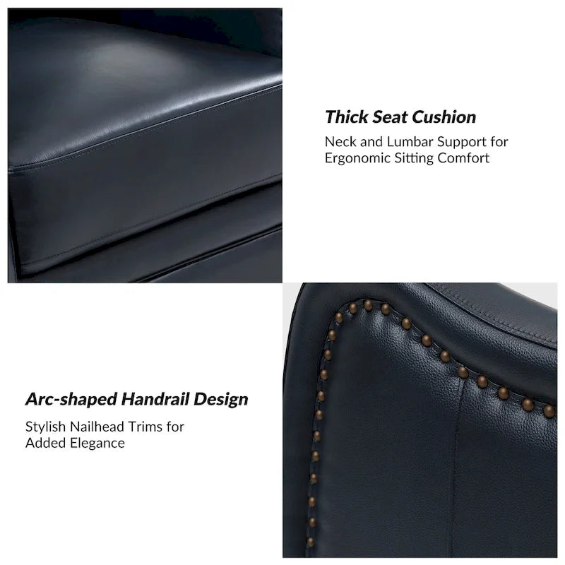 Fauteuil inclinable, pivotant et berçant en cuir véritable avec clous décoratifs par