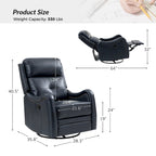 Fauteuil inclinable, pivotant et berçant en cuir véritable avec clous décoratifs par