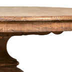 Table à manger ronde en pin récupéré de 59 pouces, style antique naturel, avec piédestal sculpté