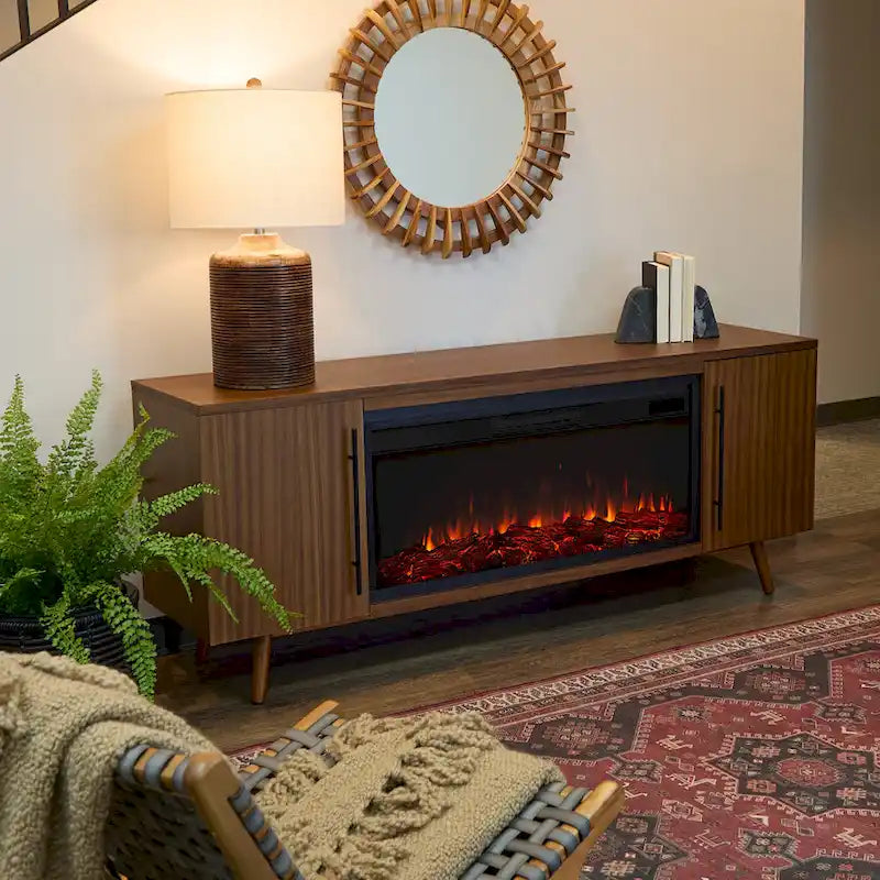 Meuble TV avec cheminée électrique Morris de 72 po, en érable noir vintage par