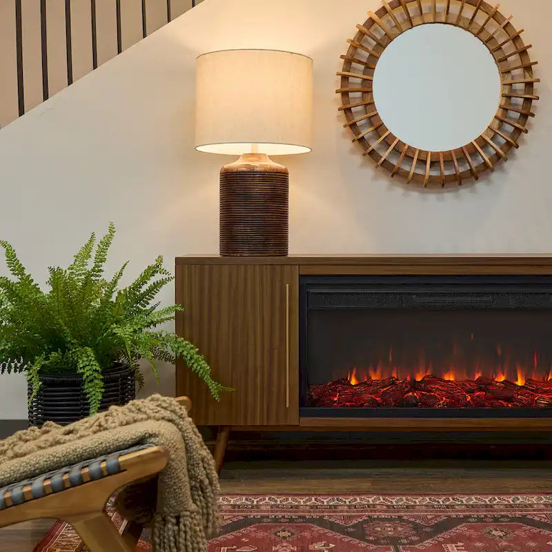 Meuble TV avec cheminée électrique Morris de 72 po, en érable noir vintage par