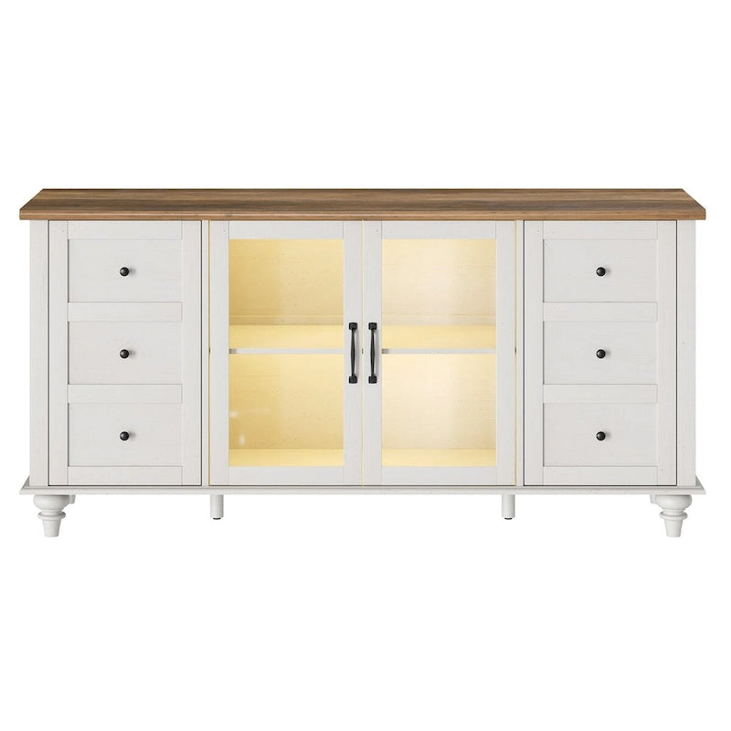 Meuble TV de ferme avec armoire de rangement, console de centre de divertissement en verre et bois