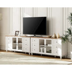 Meuble TV de ferme avec armoire de rangement, console de centre de divertissement en verre et bois