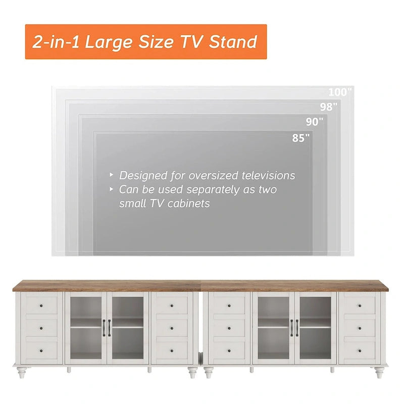 Meuble TV de ferme avec armoire de rangement, console de centre de divertissement en verre et bois