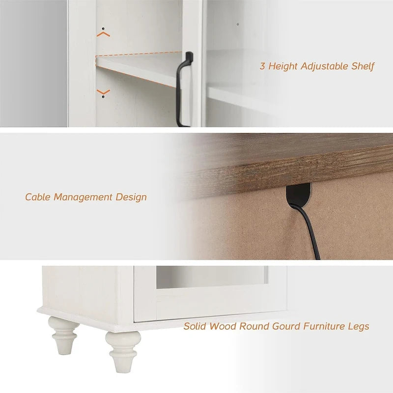 Meuble TV de ferme avec armoire de rangement, console de centre de divertissement en verre et bois