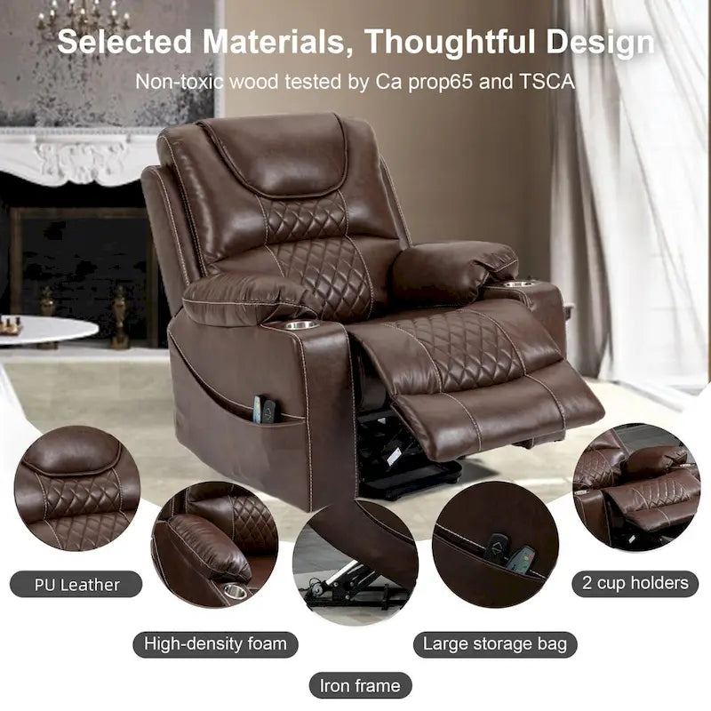 Fauteuil inclinable releveur en cuir avec massage et chauffage