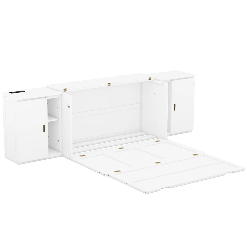Lit escamotable Queen Size avec étagères, placards et ports USB