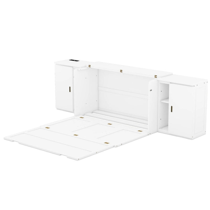 Lit escamotable Queen Size avec étagères, placards et ports USB