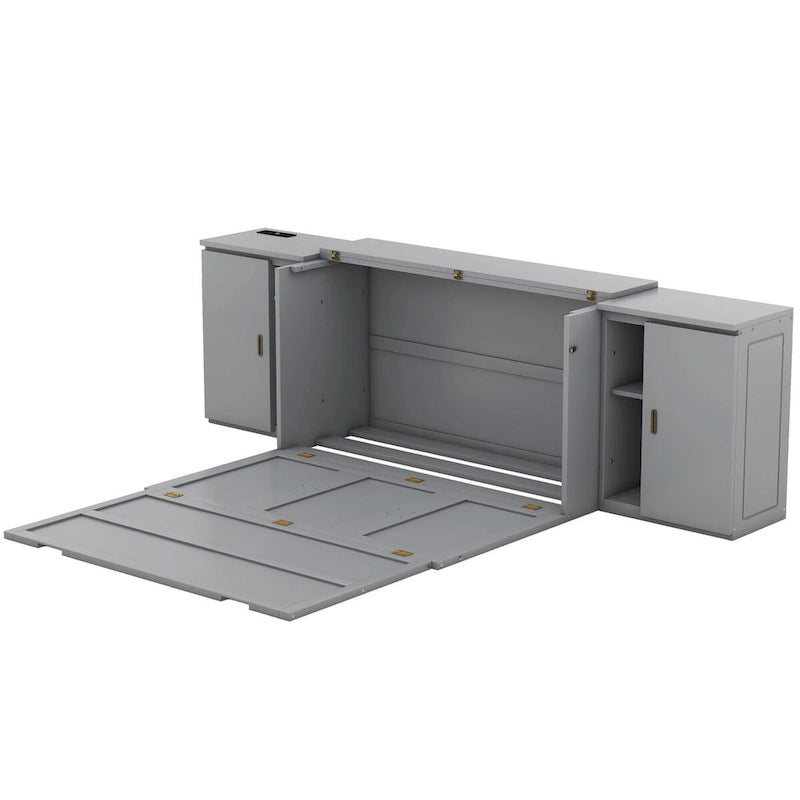Lit escamotable Queen Size avec étagères, placards et ports USB