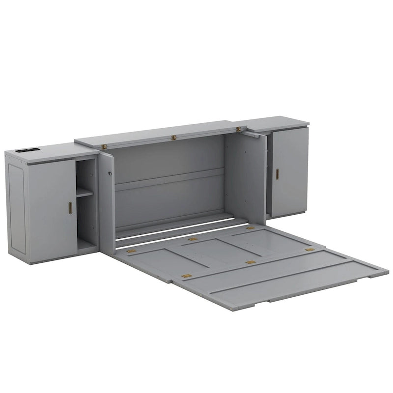 Lit escamotable Queen Size avec étagères, placards et ports USB