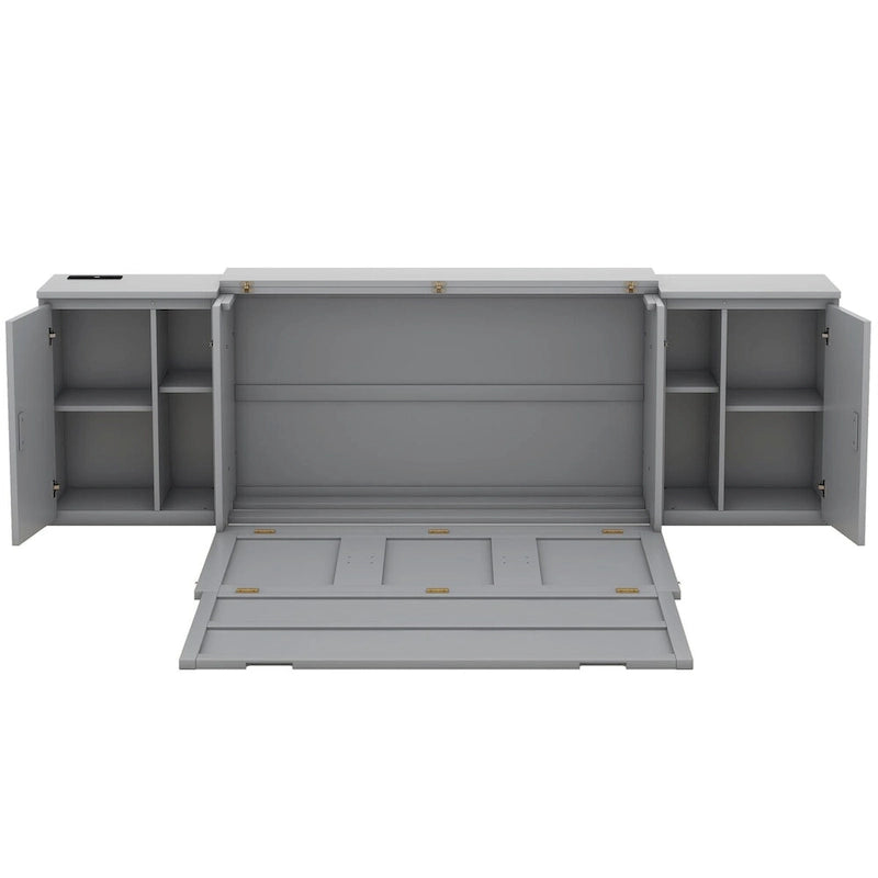 Lit escamotable Queen Size avec étagères, placards et ports USB