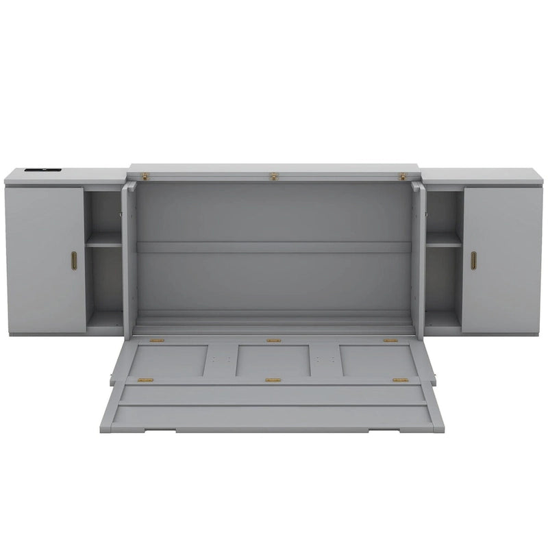 Lit escamotable Queen Size avec étagères, placards et ports USB