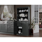 Armoire de cuisine 100 % en bois massif avec 2 portes en verre transparent ou en bois massif et organiseur à 2 tiroirs par