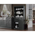 Armoire de cuisine 100 % en bois massif avec 2 portes en verre transparent ou en bois massif et organiseur à 2 tiroirs par