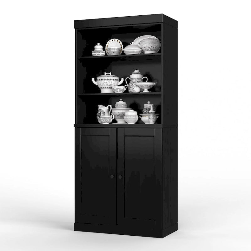 Armoire de cuisine 100 % en bois massif avec 2 portes en verre transparent ou en bois massif et organiseur à 2 tiroirs par