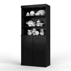 Armoire de cuisine 100 % en bois massif avec 2 portes en verre transparent ou en bois massif et organiseur à 2 tiroirs par