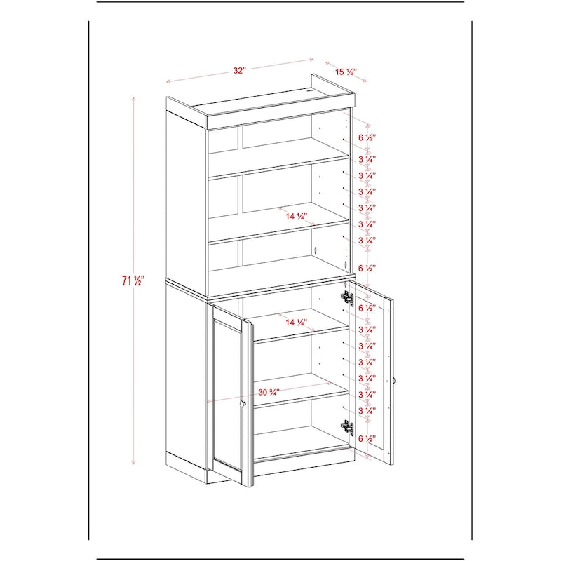 Armoire de cuisine 100 % en bois massif avec 2 portes en verre transparent ou en bois massif et organiseur à 2 tiroirs par