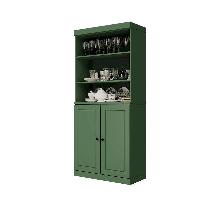 Armoire de cuisine 100 % en bois massif avec 2 portes en verre transparent ou en bois massif et organiseur à 2 tiroirs par