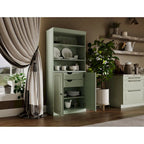 Armoire de cuisine 100 % en bois massif avec 2 portes en verre transparent ou en bois massif et organiseur à 2 tiroirs par