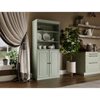 Armoire de cuisine 100 % en bois massif avec 2 portes en verre transparent ou en bois massif et organiseur à 2 tiroirs par