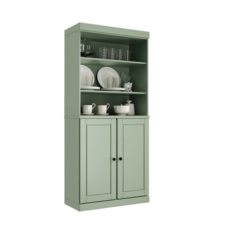 Armoire de cuisine 100 % en bois massif avec 2 portes en verre transparent ou en bois massif et organiseur à 2 tiroirs par