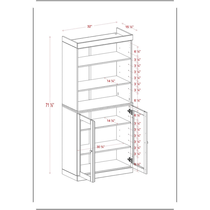 Armoire de cuisine 100 % en bois massif avec 2 portes en verre transparent ou en bois massif et organiseur à 2 tiroirs par