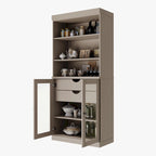 Armoire de cuisine 100 % en bois massif avec 2 portes en verre transparent ou en bois massif et organiseur à 2 tiroirs par