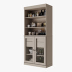 Armoire de cuisine 100 % en bois massif avec 2 portes en verre transparent ou en bois massif et organiseur à 2 tiroirs par