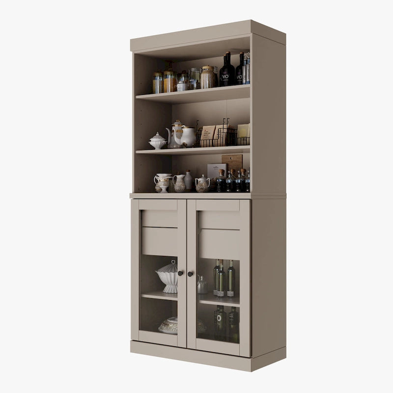 Armoire de cuisine 100 % en bois massif avec 2 portes en verre transparent ou en bois massif et organiseur à 2 tiroirs par
