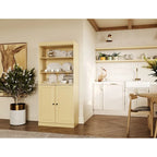 Armoire de cuisine 100 % en bois massif avec 2 portes en verre transparent ou en bois massif et organiseur à 2 tiroirs par