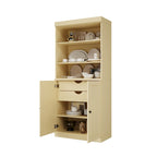 Armoire de cuisine 100 % en bois massif avec 2 portes en verre transparent ou en bois massif et organiseur à 2 tiroirs par